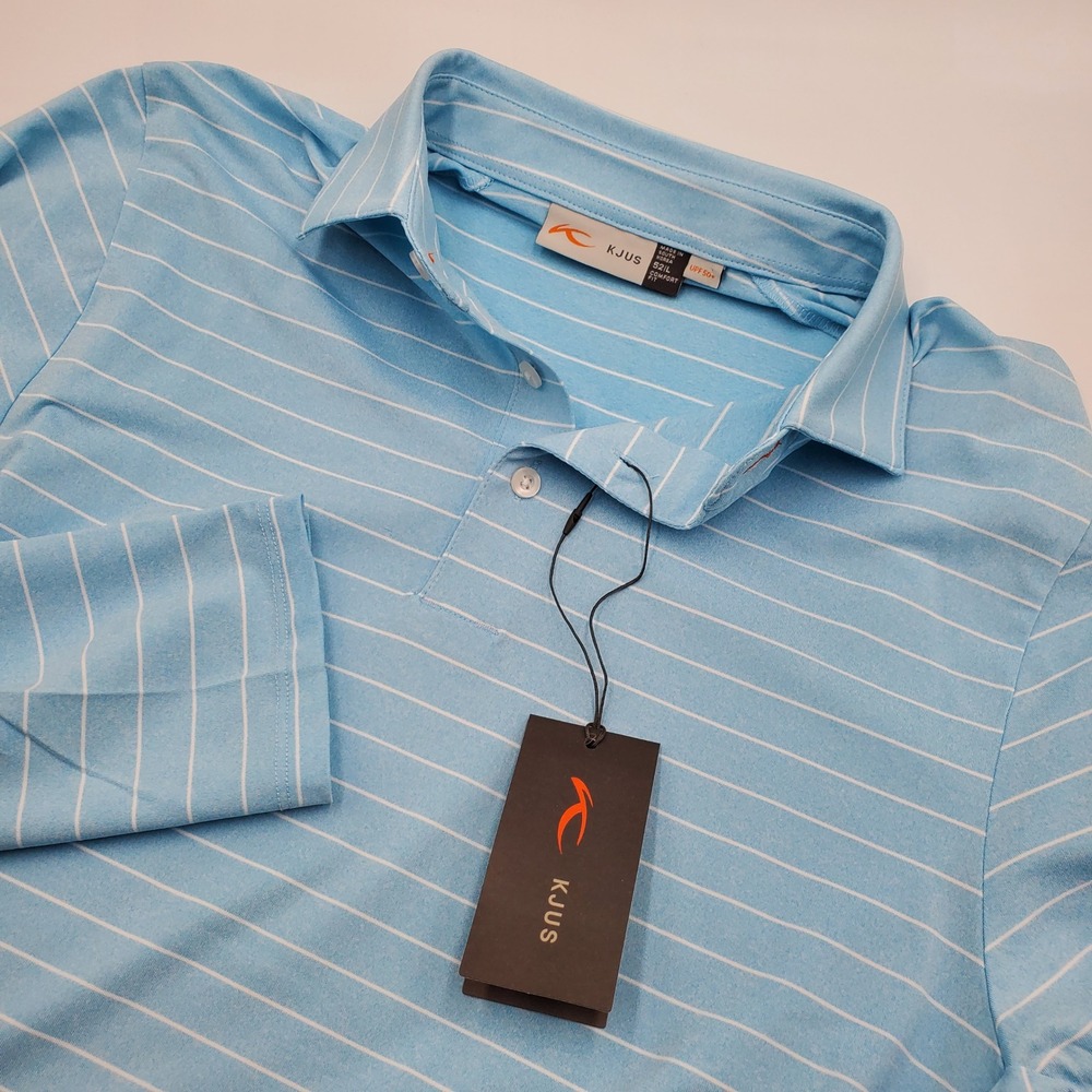 KJUS Soren Melange Stripe Long Sleeve Polo Shirt Blue Mens 52 L UPF 50 MG60-L17